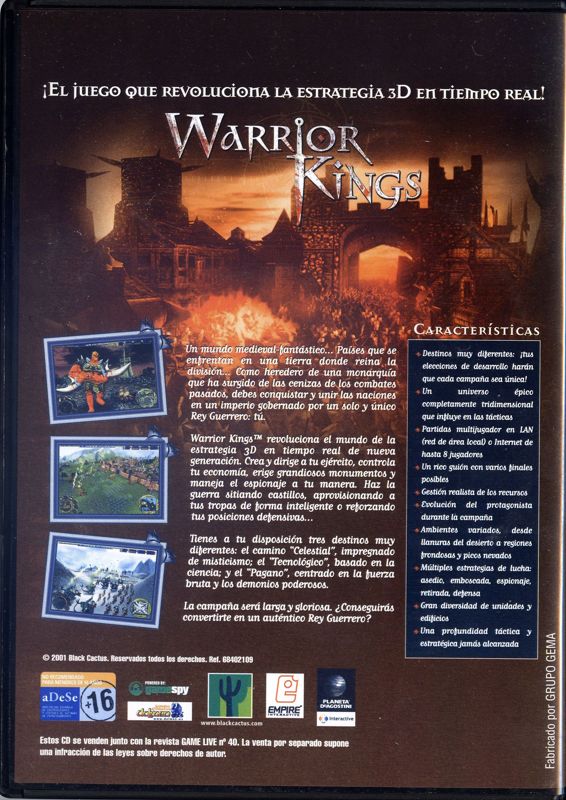 Back Cover for Warrior Kings (Windows) (Gamelive N 40 covermount)