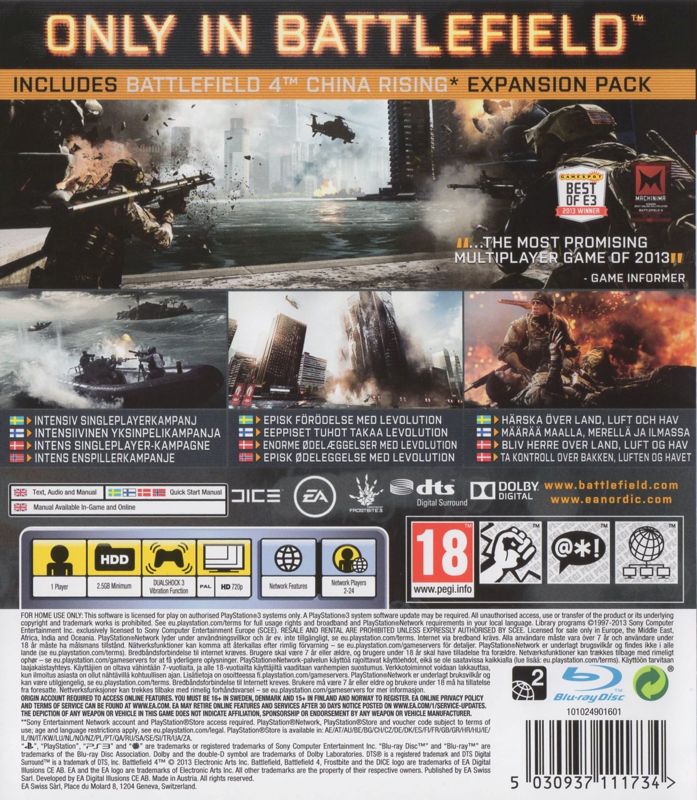 Back Cover for Battlefield 4 (PlayStation 3)