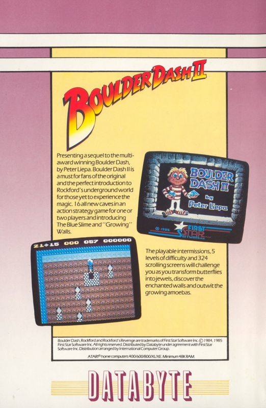 Back Cover for Boulder Dash II: Rockford's Revenge (Atari 8-bit)