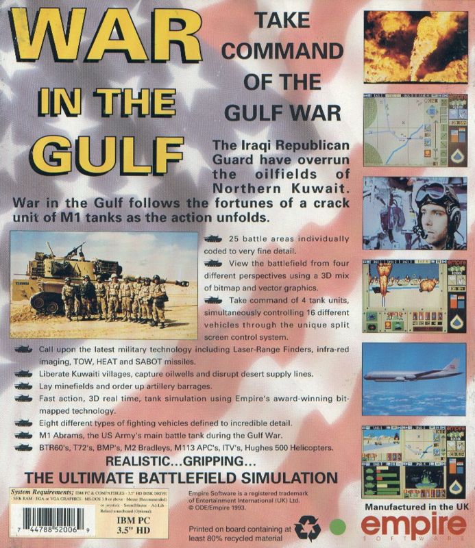 Back Cover for War in the Gulf (DOS)