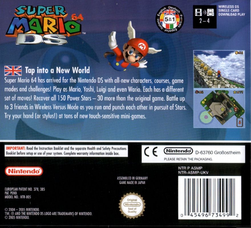 Back Cover for Super Mario 64 DS (Nintendo DS)