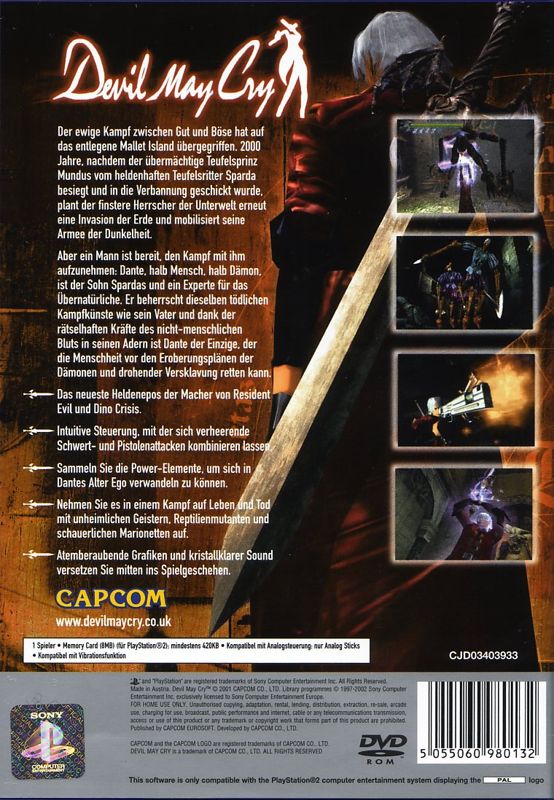 Back Cover for Devil May Cry (PlayStation 2) (Platinum release)
