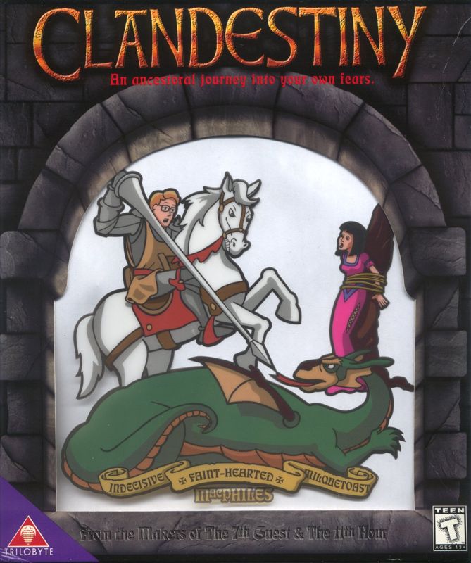 Front Cover for Clandestiny (Windows) (This cover has a transparent zone allowing to see the castle as background): Background (white) actually is transparent