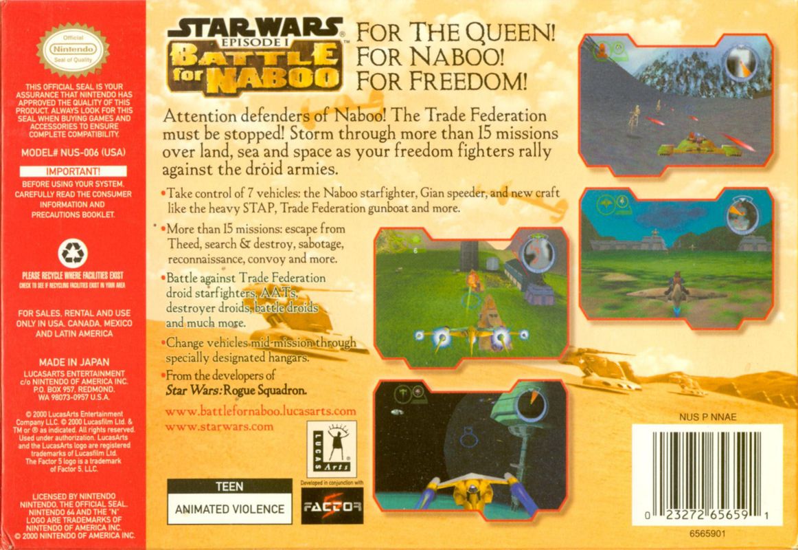 Back Cover for Star Wars: Episode I - Battle for Naboo (Nintendo 64)