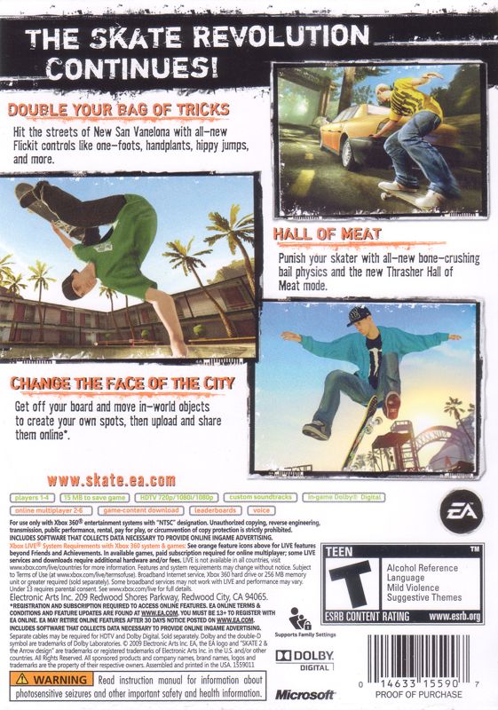 Back Cover for skate 2 (Xbox 360)