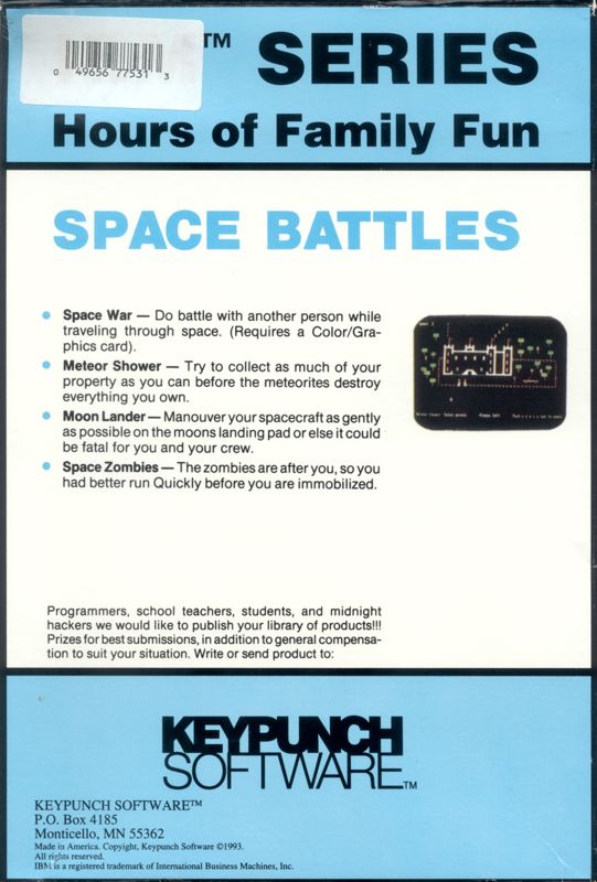 Back Cover for Space Battles (DOS)
