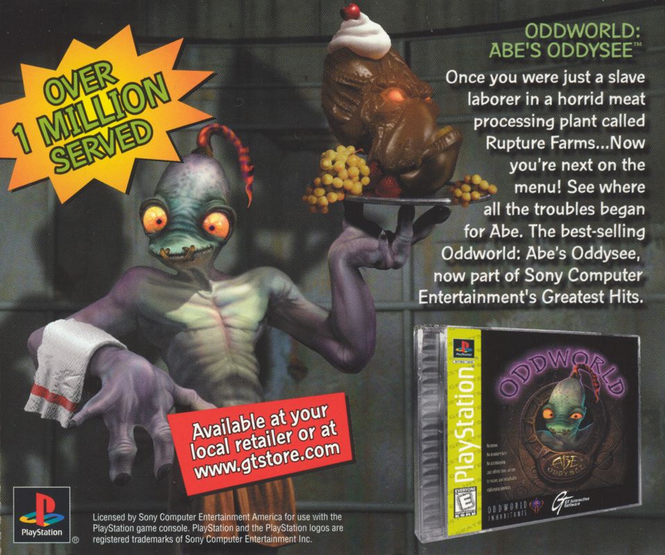 Inside Cover for Oddworld: Abe's Exoddus (PlayStation): Jewel Case