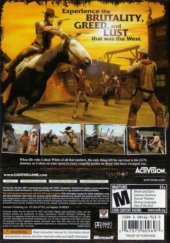 Back Cover for Gun (Xbox 360)