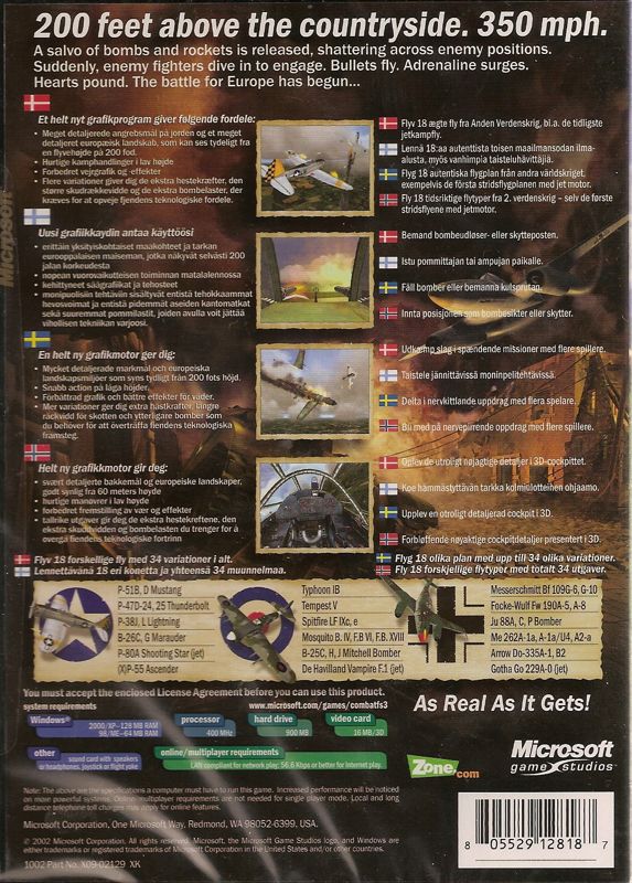 Back Cover for Microsoft Combat Flight Simulator 3: Battle for Europe (Windows) (Nordic release)