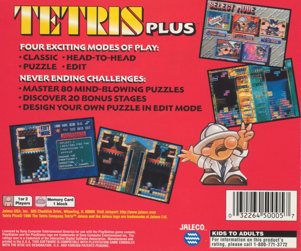 Back Cover for Tetris Plus (PlayStation)