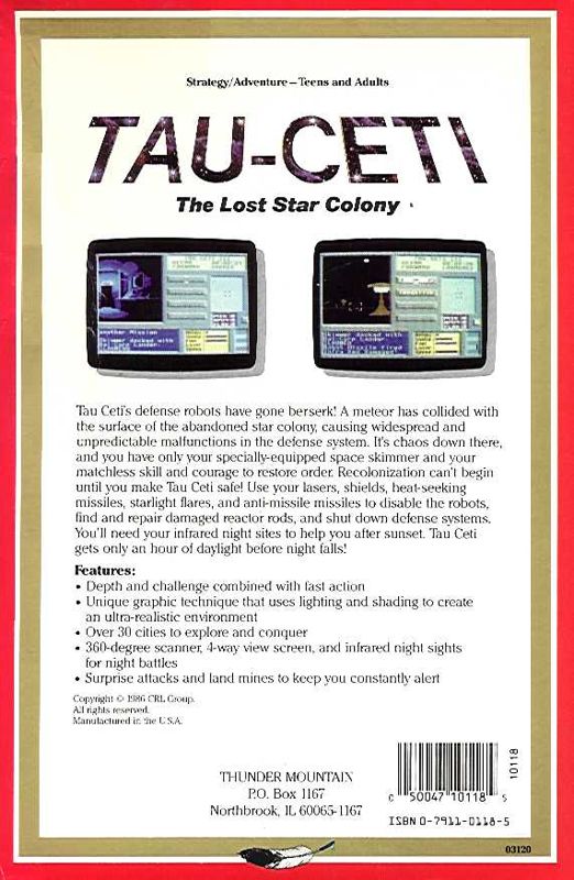 Back Cover for Tau Ceti: The Lost Star Colony (Atari ST)