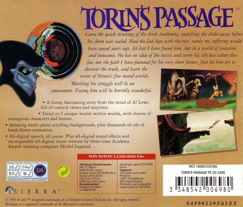 Other for Torin's Passage (DOS and Windows and Windows 16-bit): Jewel Case - Back