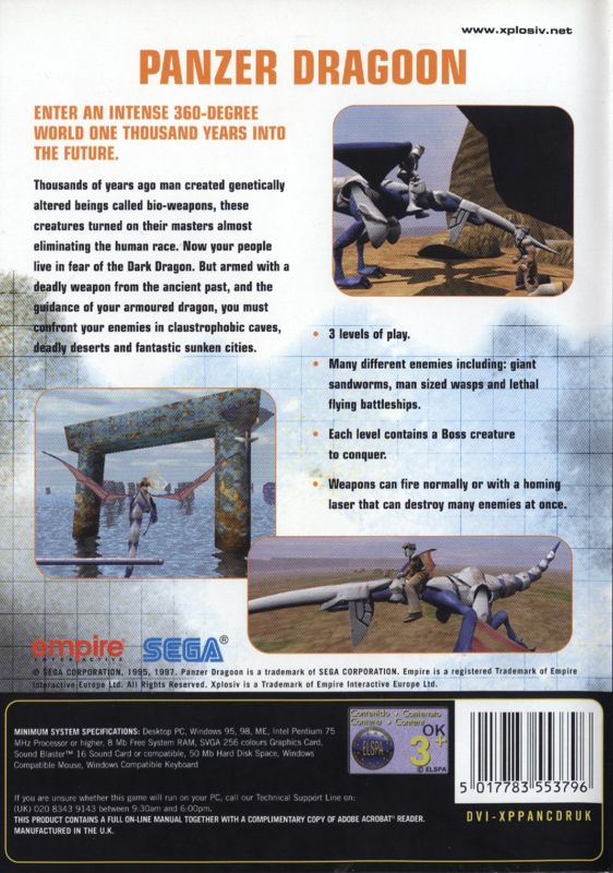 Back Cover for Panzer Dragoon (Windows) (Xplosiv budget release)