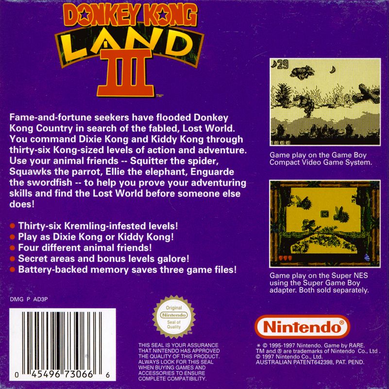 Back Cover for Donkey Kong Land III (Game Boy)