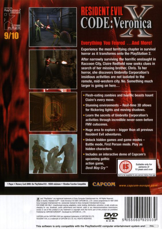 Back Cover for Resident Evil: Code: Veronica X (PlayStation 2)