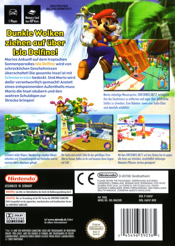 Back Cover for Super Mario Sunshine (GameCube)