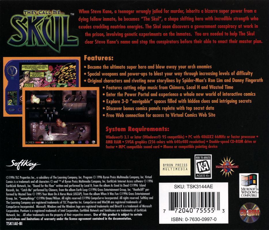 Back Cover for They Call Me... The Skul (DOS and Windows)
