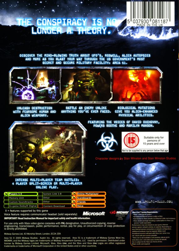 Back Cover for Area-51 (Xbox)