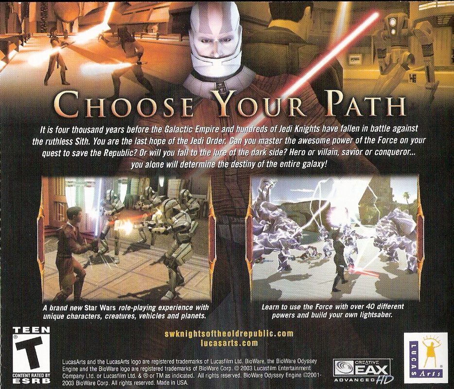 Other for Star Wars: Knights of the Old Republic (Windows) (Game of the Year Award box): Jewel Case - Back