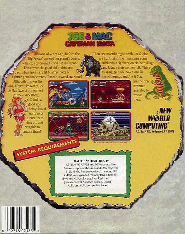 Back Cover for Joe & Mac: Caveman Ninja (DOS)