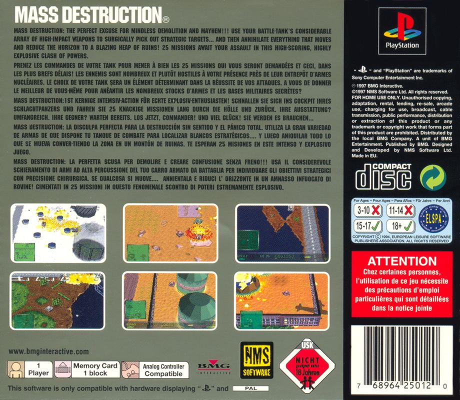 Back Cover for Mass Destruction (PlayStation)