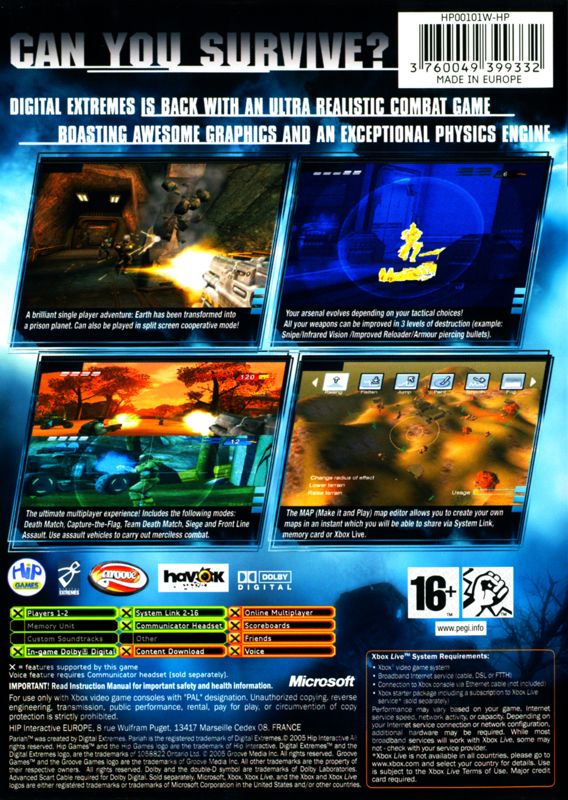 Back Cover for Pariah (Xbox)