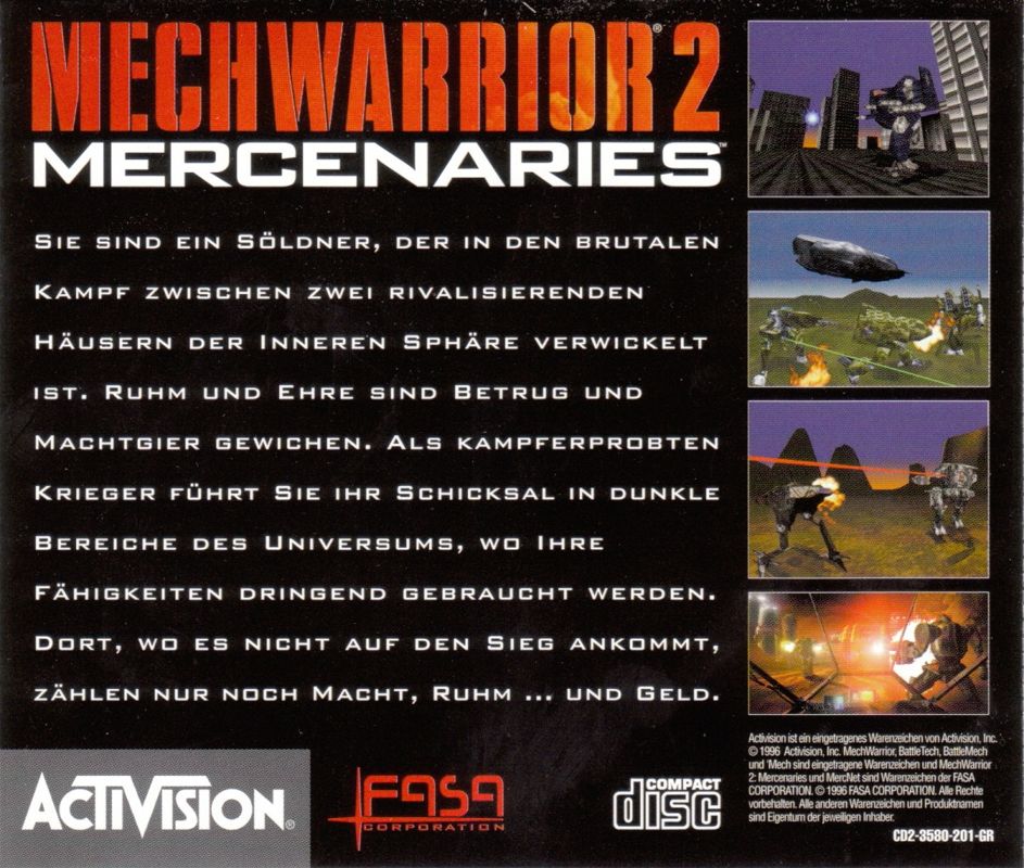 Other for MechWarrior 2: Mercenaries (DOS and Windows): Jewel Case - Back