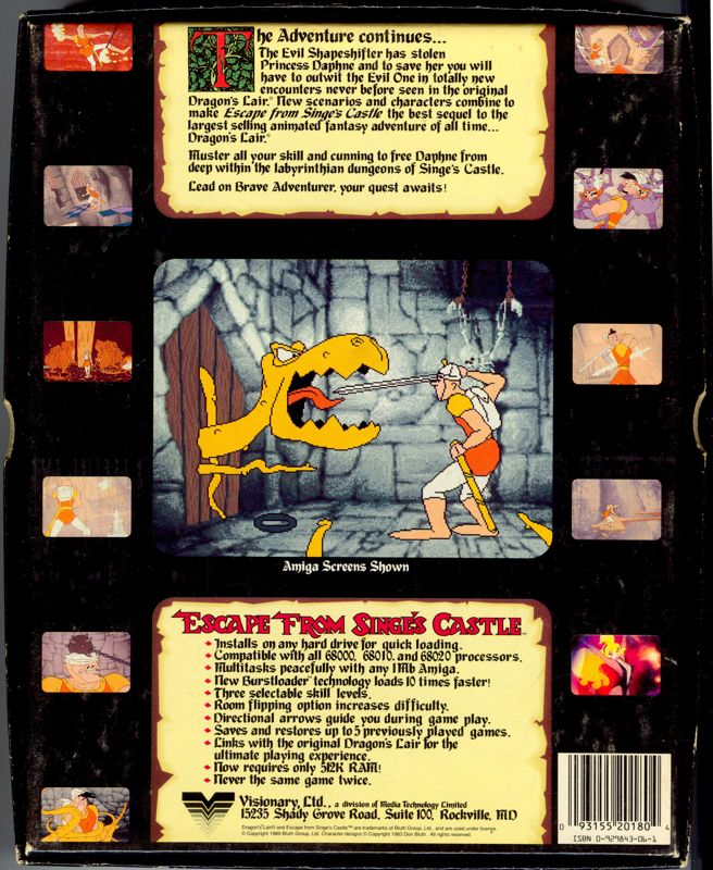 Back Cover for Dragon's Lair: Escape from Singe's Castle (Amiga)