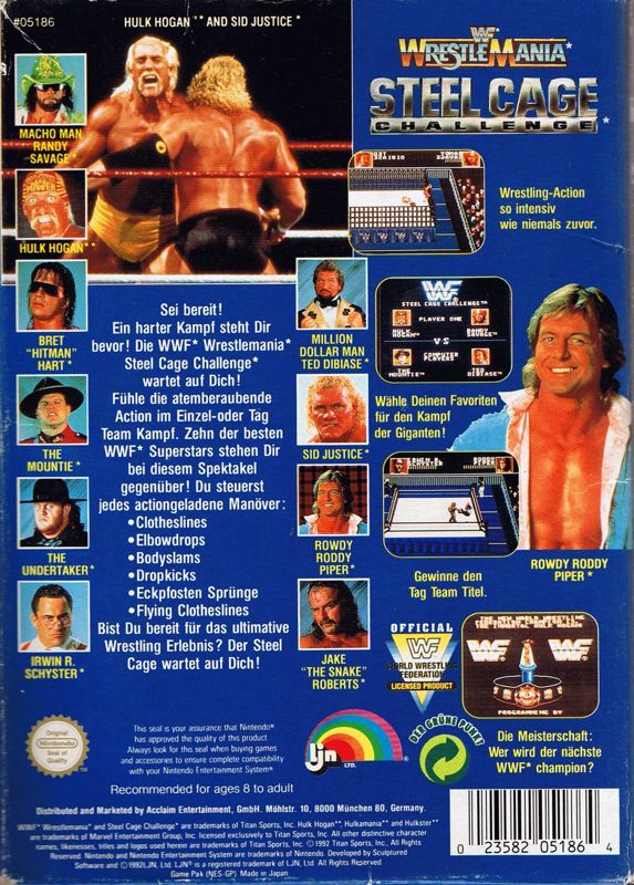 Back Cover for WWF Wrestlemania: Steel Cage Challenge (NES)