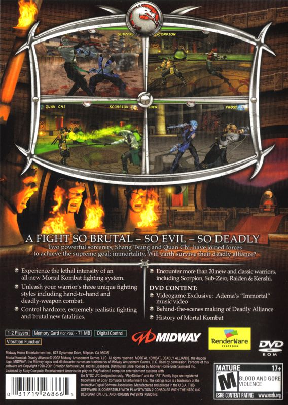 Back Cover for Mortal Kombat: Deadly Alliance (PlayStation 2) (Greatest Hits)