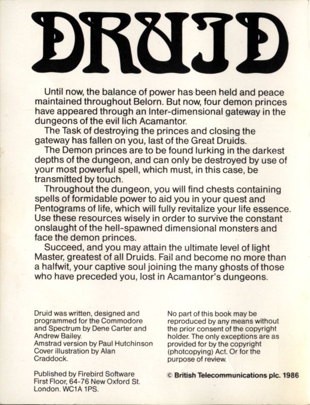 Inside Cover for Druid (Commodore 64)