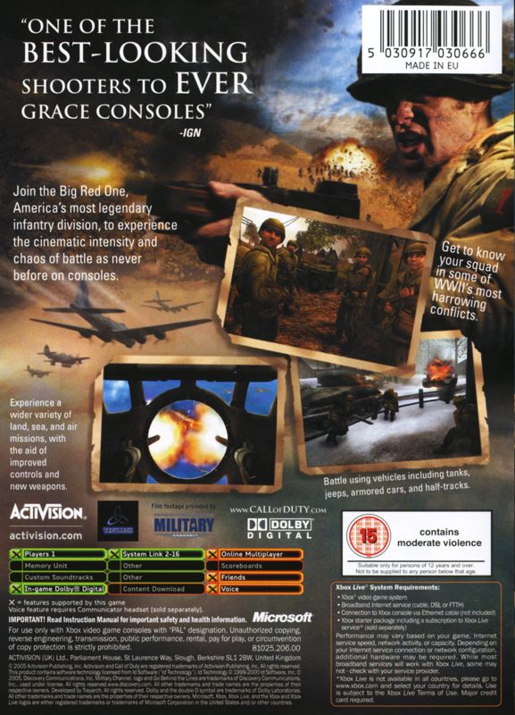 Back Cover for Call of Duty 2: Big Red One (Xbox)