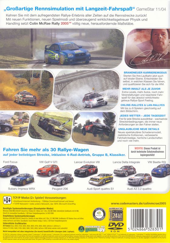 Back Cover for Colin McRae Rally 2005 (Windows) (Codemasters Bestsellers release)