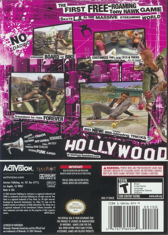 Back Cover for Tony Hawk's American Wasteland (GameCube)