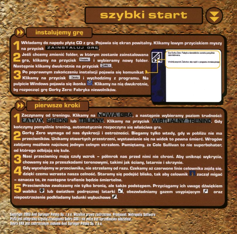 Front Cover for Gorky Zero: Beyond Honor (Windows) (dobra GRA release #4/2003): Reverse