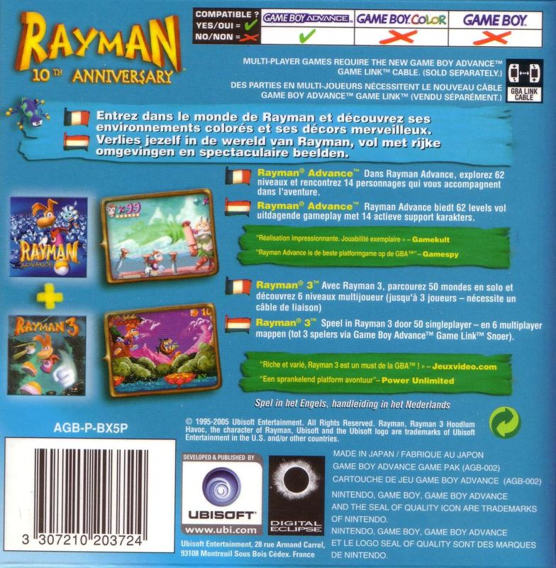 Back Cover for Rayman: 10th Anniversary (Game Boy Advance)