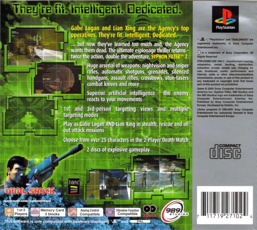 Back Cover for Syphon Filter 2 (PlayStation) (Platinum release)