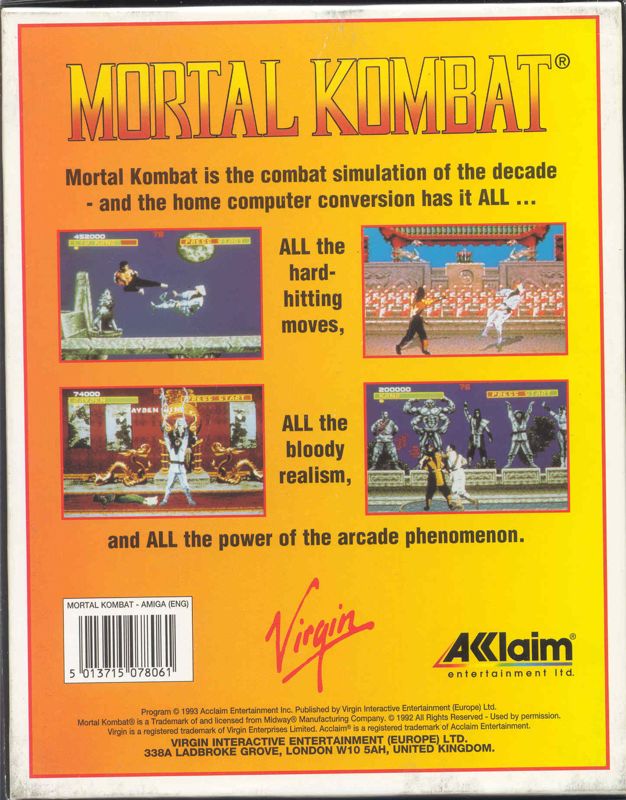 Back Cover for Mortal Kombat (Amiga)