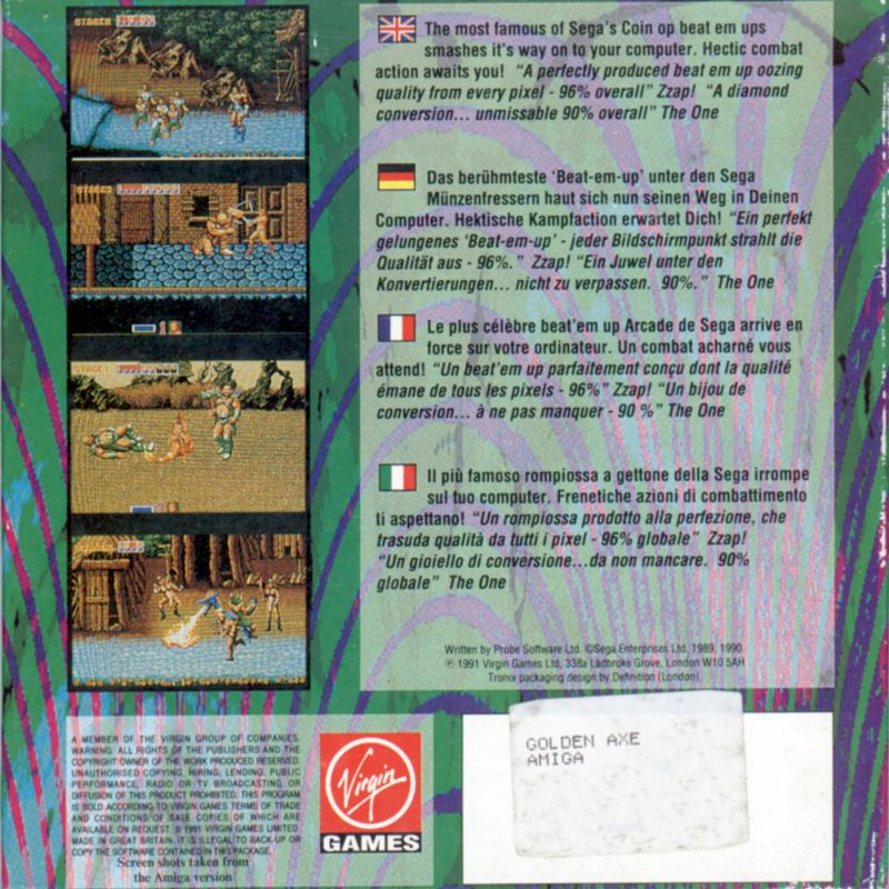 Back Cover for Golden Axe (Amiga) (Budget release)