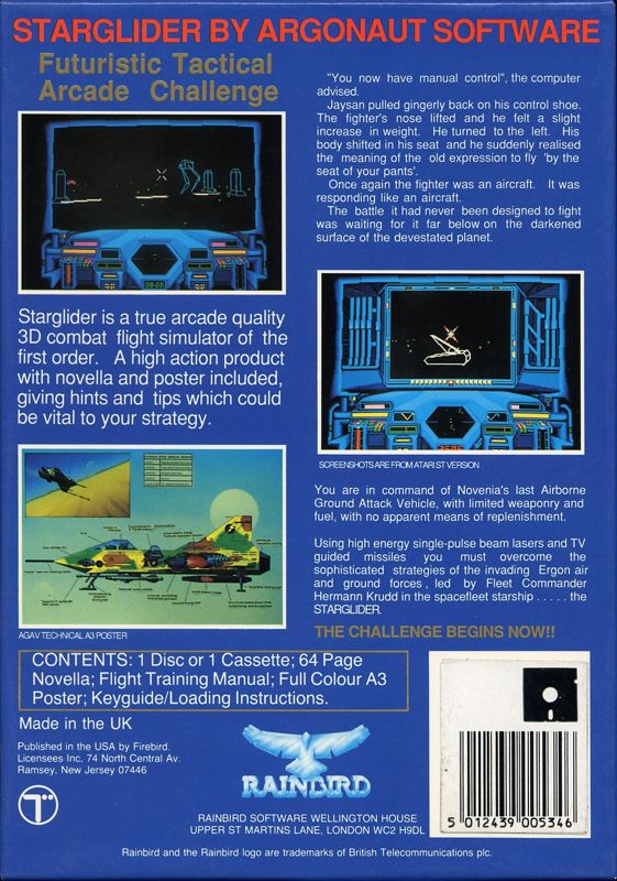 Back Cover for Starglider (Commodore 64)