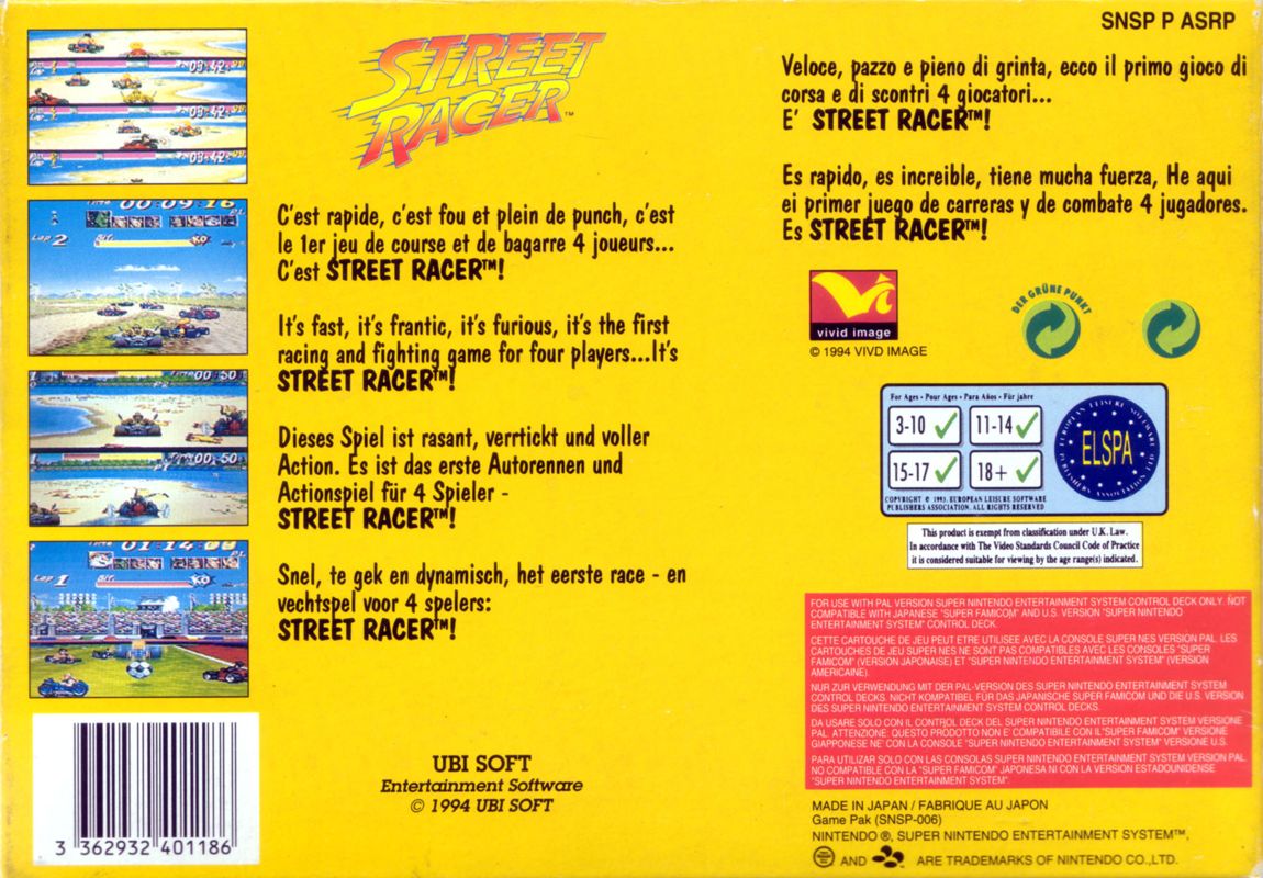 Back Cover for Street Racer (SNES)