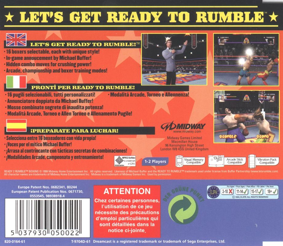 Back Cover for Ready 2 Rumble Boxing (Dreamcast)