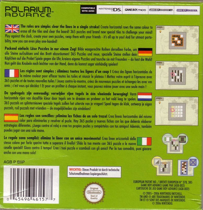 Back Cover for Polarium Advance (Game Boy Advance)