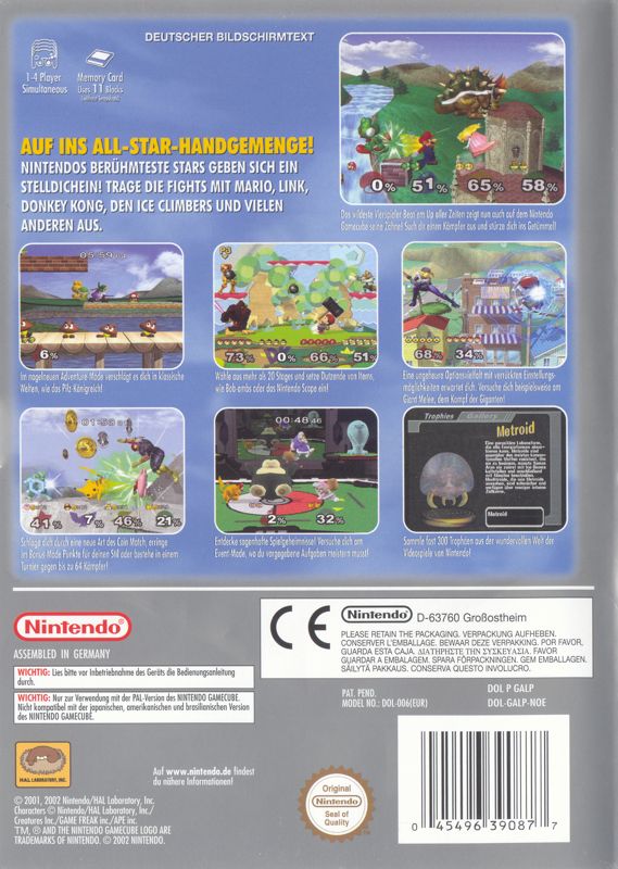 Back Cover for Super Smash Bros.: Melee (GameCube) (Player's Choice release)