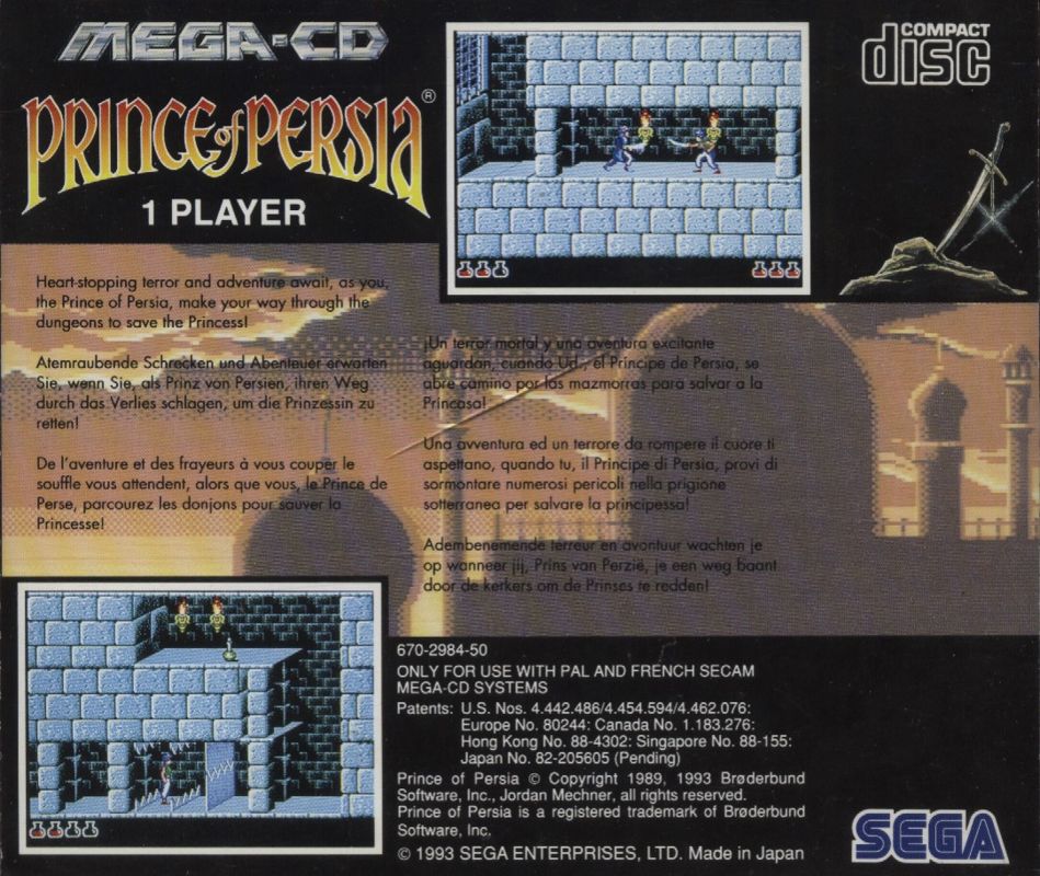 Back Cover for Prince of Persia (SEGA CD)