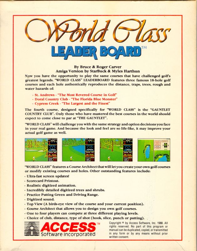 Back Cover for World Class Leader Board (Amiga)