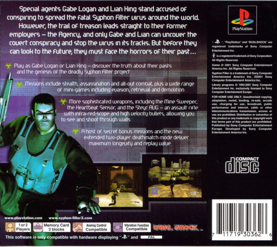 Back Cover for Syphon Filter 3 (PlayStation)