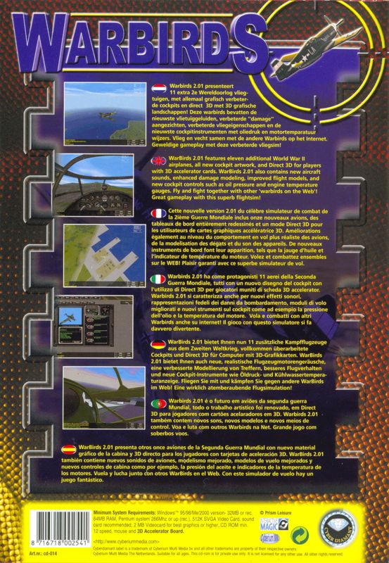 Back Cover for WarBirds II (Windows) (2.5 Cyberium release)