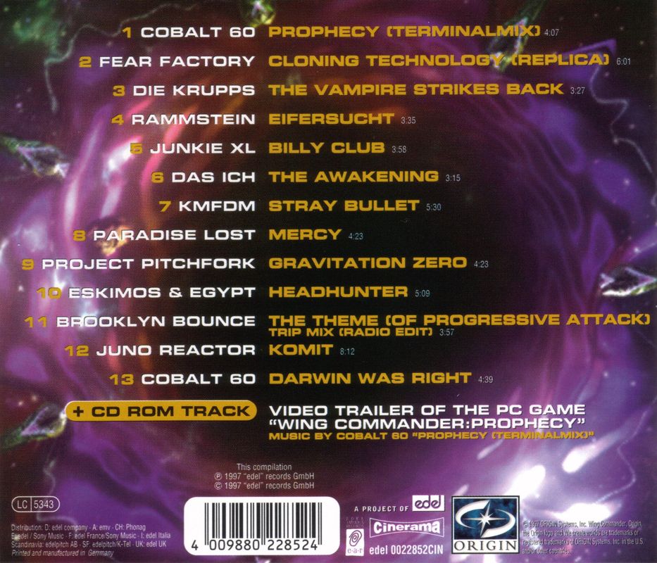 Soundtrack for Wing Commander: Prophecy (Special Edition) (Windows): Jewel Case - Back