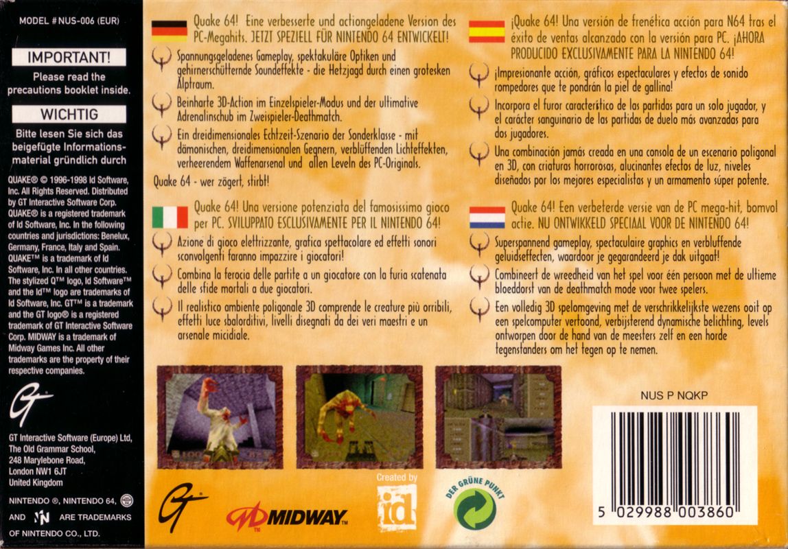 Back Cover for Quake (Nintendo 64)